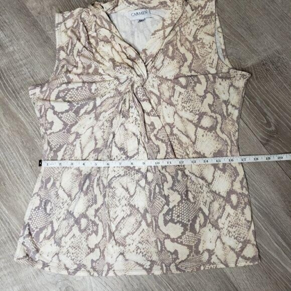 Carmen Marc Valvo Sleeveless Snake Print Blouse Size M Beige/Brown - Picture 6 of 8